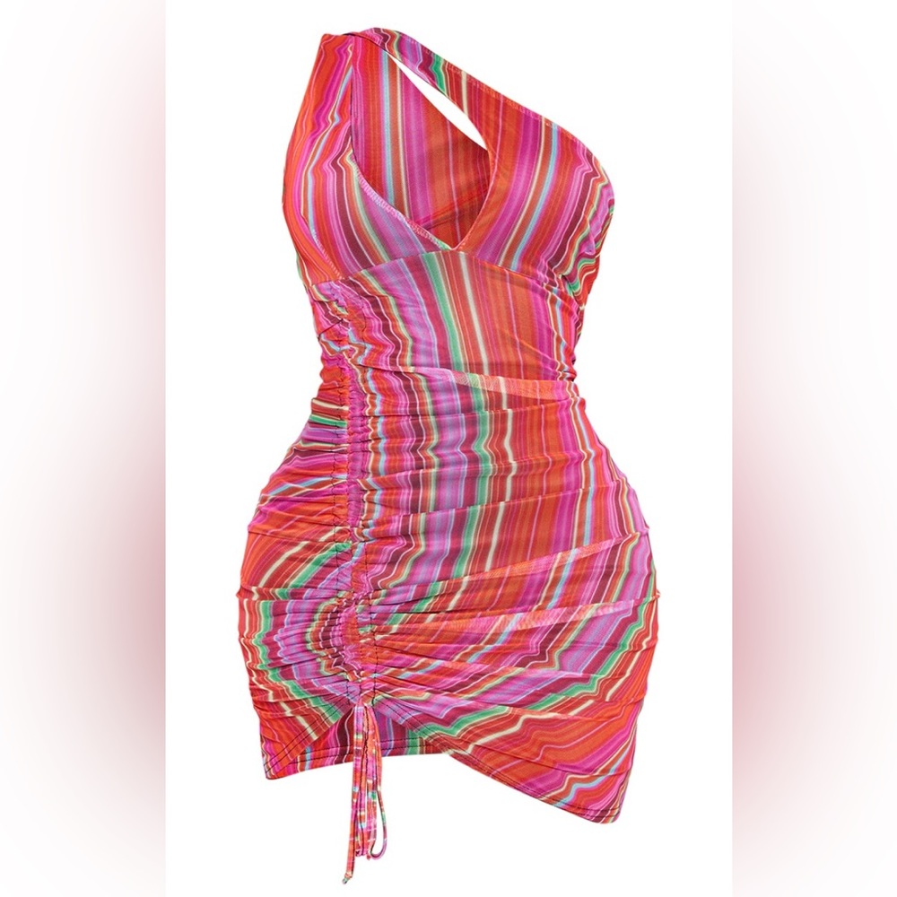 Shape multi stripe mesh halter dress